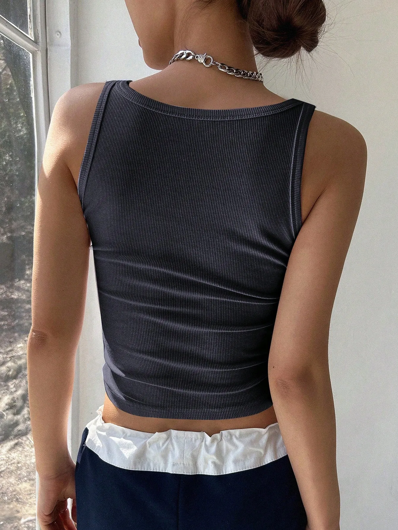 DAZY Solid Rib-knit Crop Tank Top