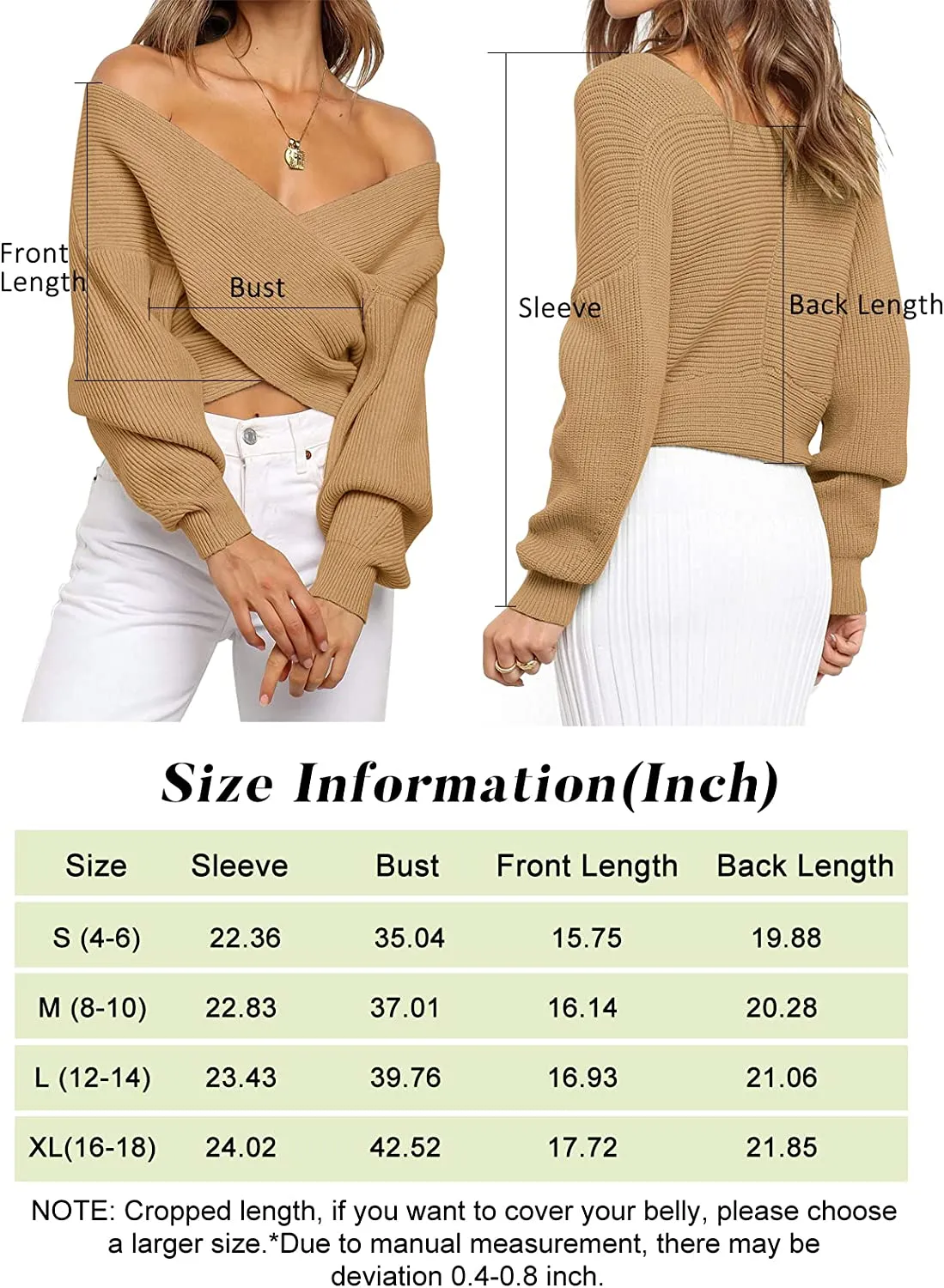 FashionSierra - Women's Long Sleeve Wrap Casual Off Shoulder Crop Knitted Pullover Sweater