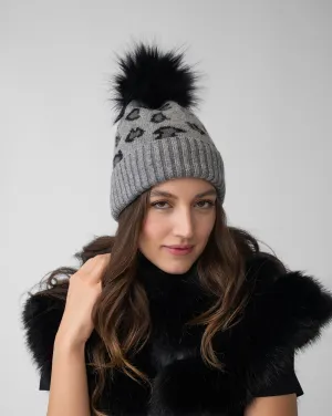 FINAL SALE - Animal Print Faux Fur Pom-Pom Hat