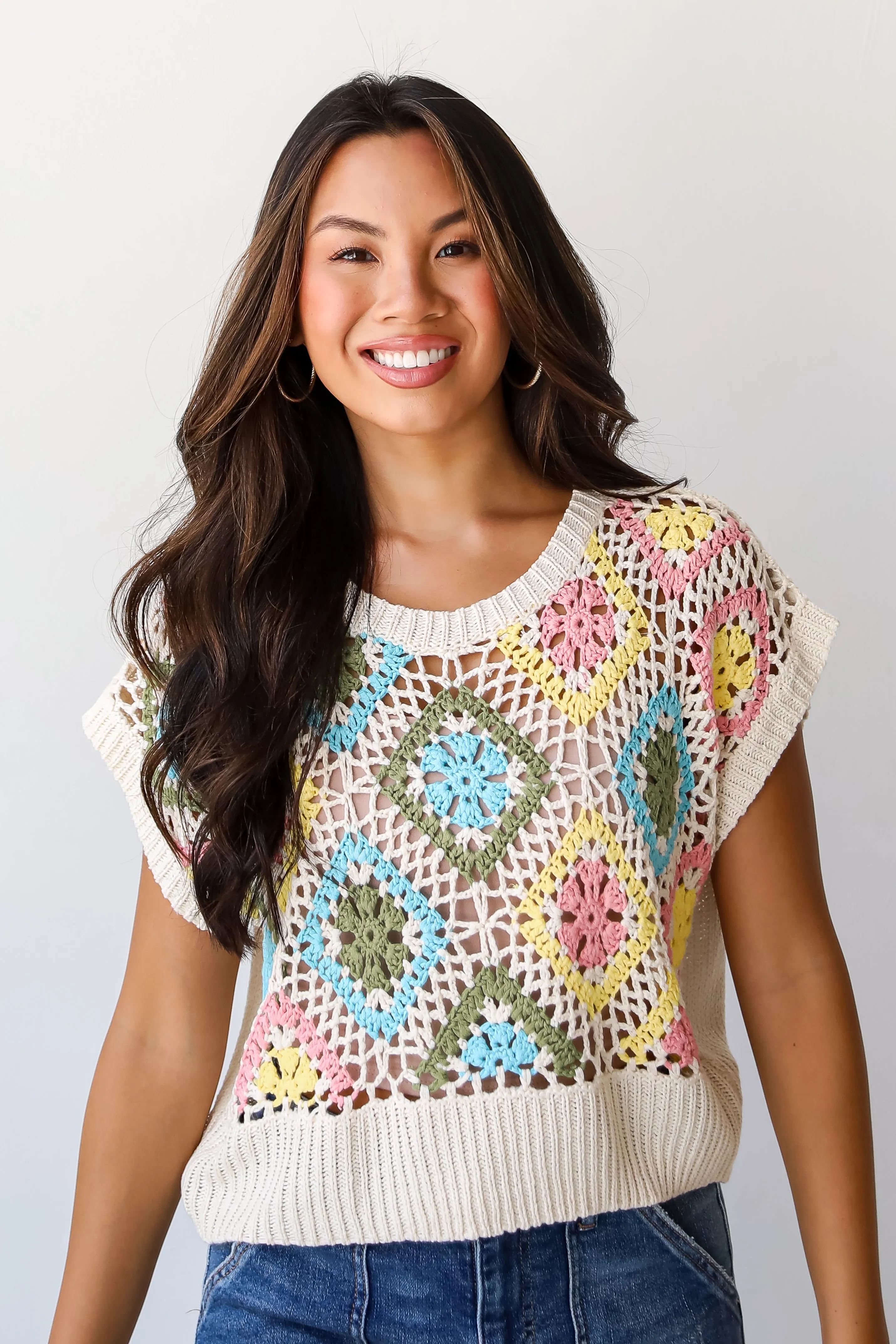 FINAL SALE - Incredibly Cute Cream Crochet Knit Top