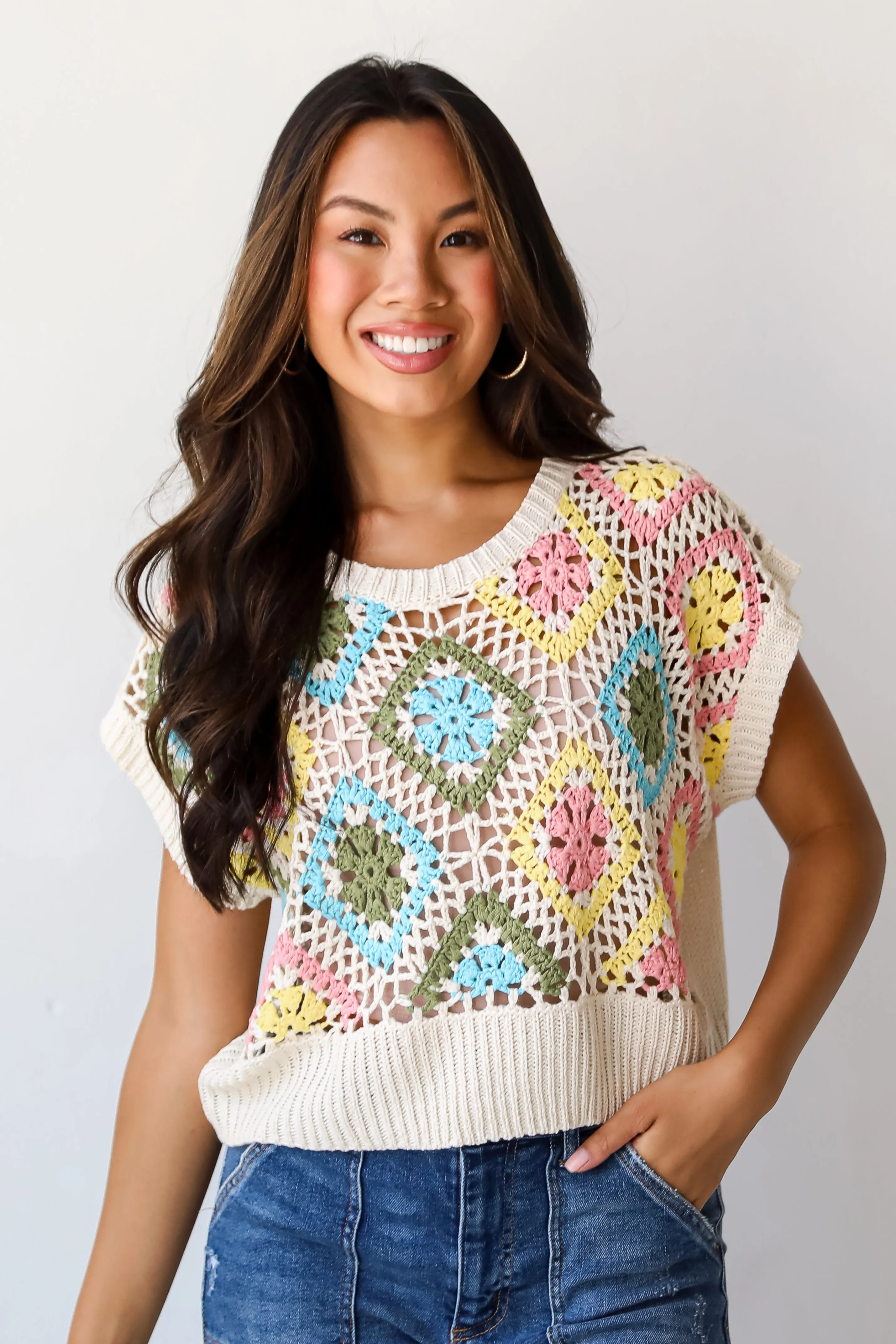 FINAL SALE - Incredibly Cute Cream Crochet Knit Top