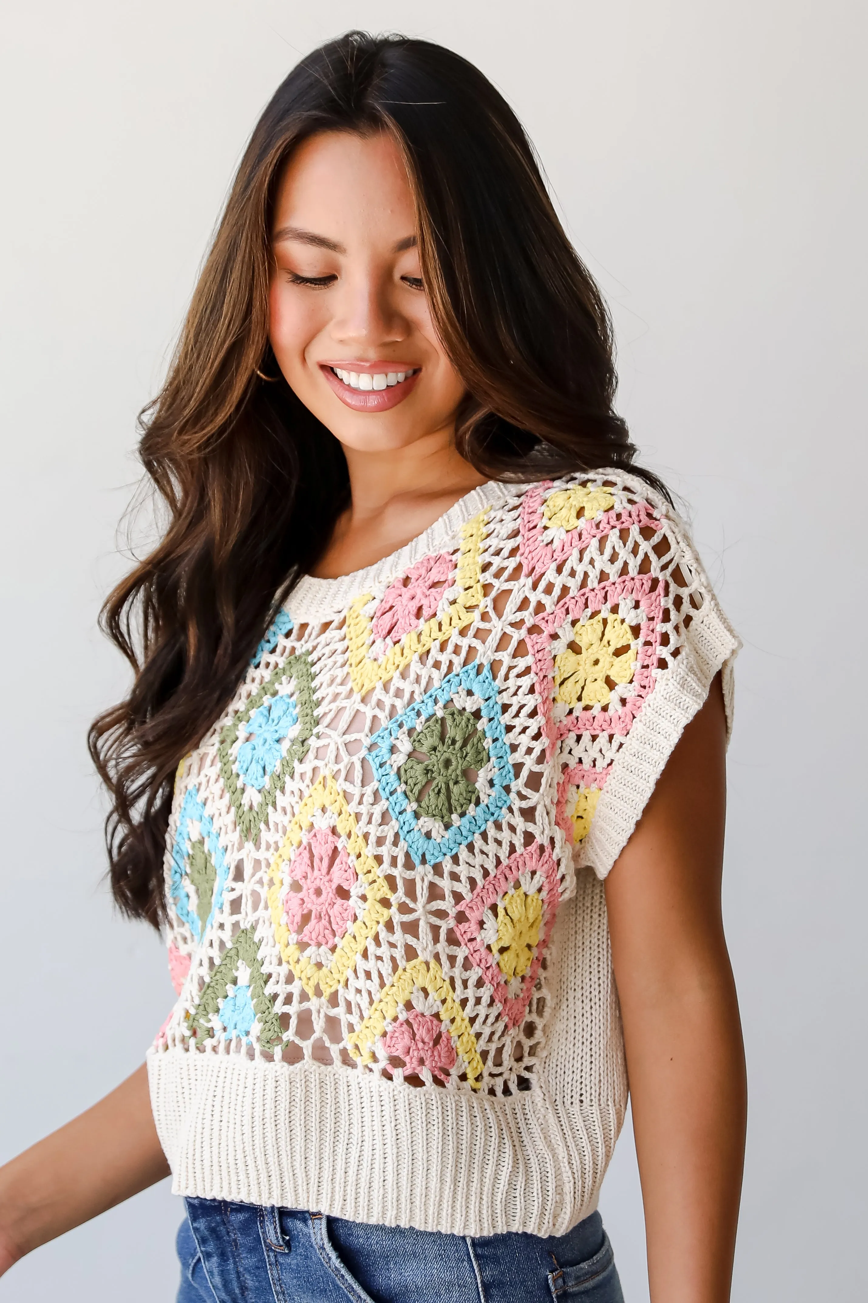 FINAL SALE - Incredibly Cute Cream Crochet Knit Top