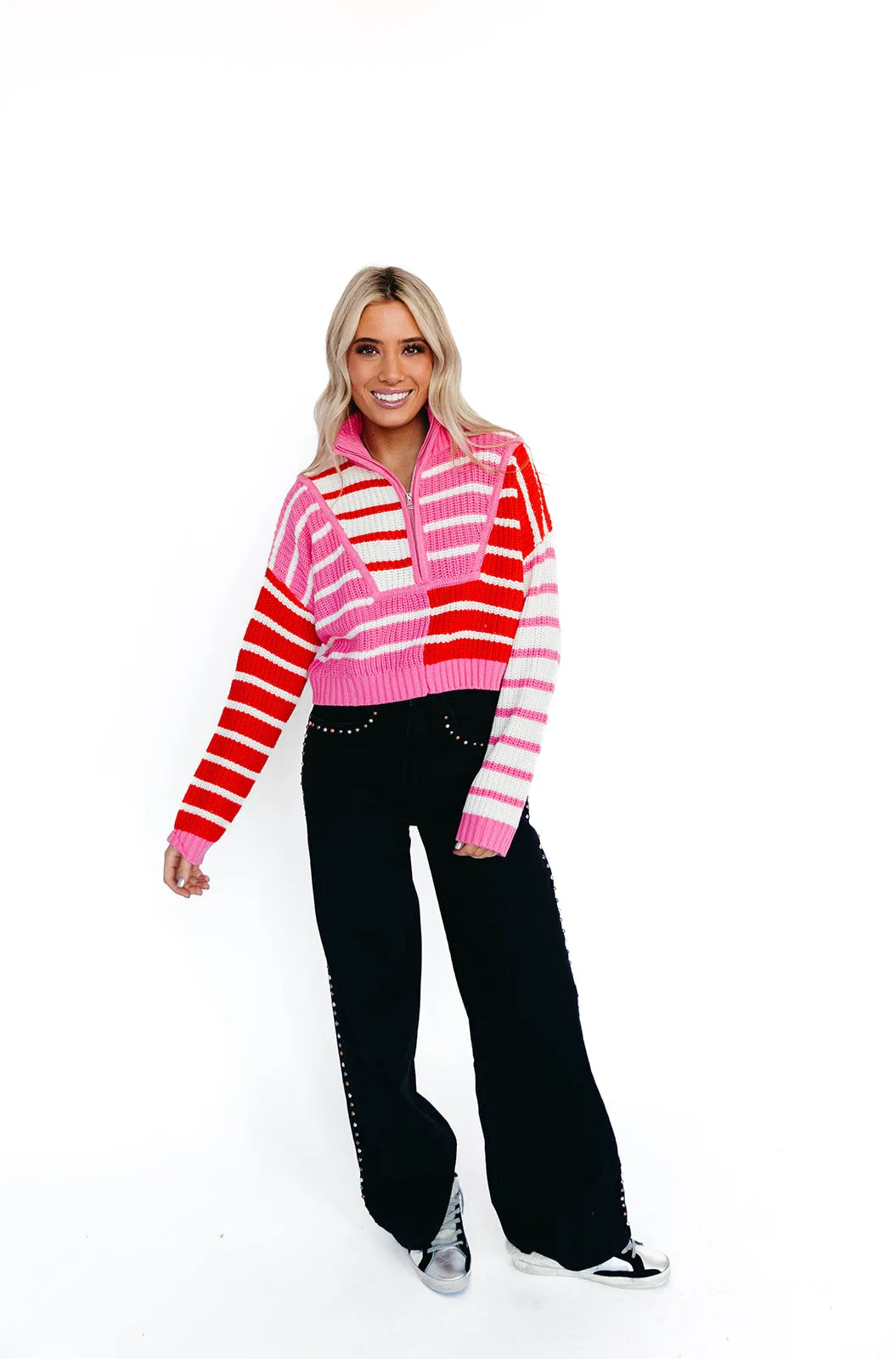 Fiona Stripe Sweater - Pink/Red/Ivory