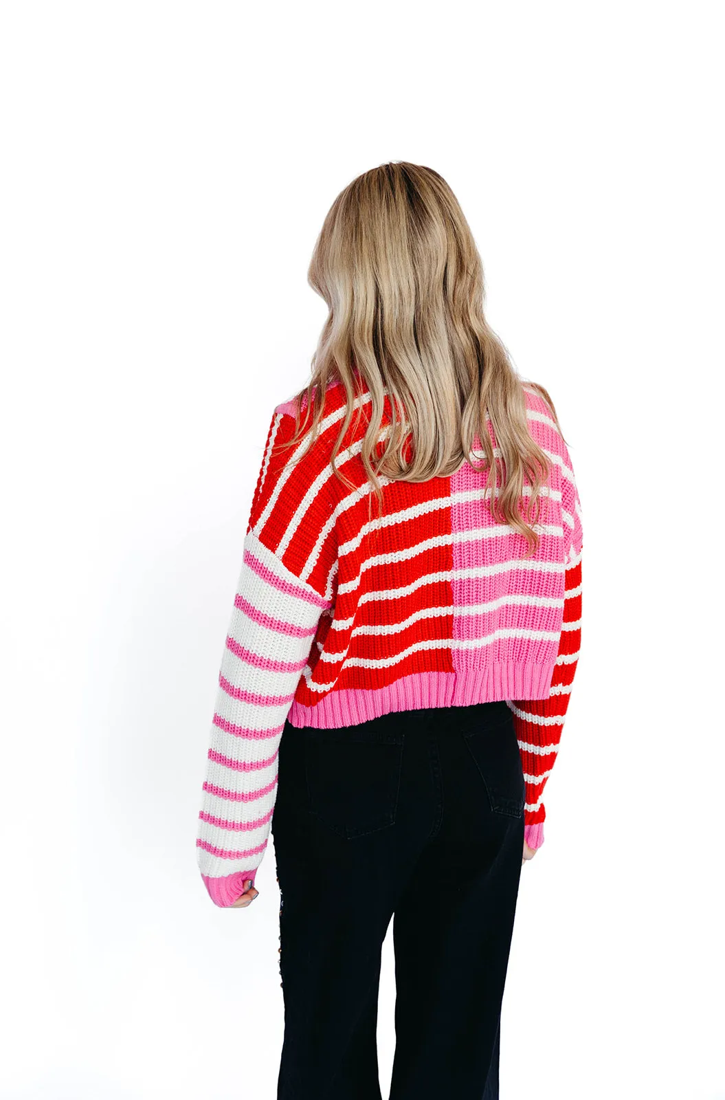 Fiona Stripe Sweater - Pink/Red/Ivory