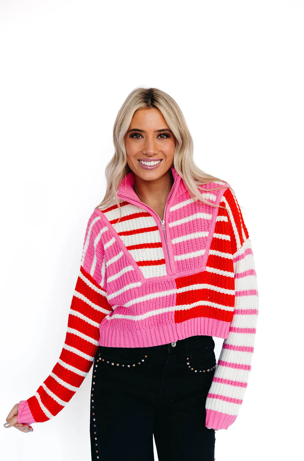 Fiona Stripe Sweater - Pink/Red/Ivory