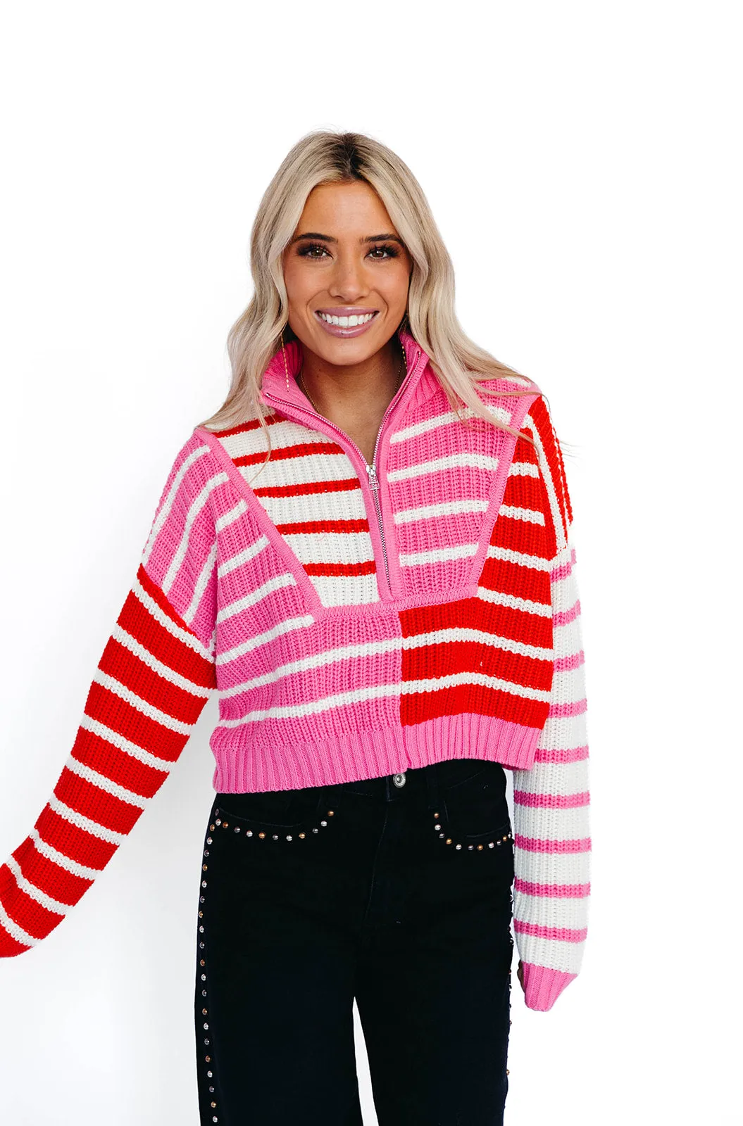 Fiona Stripe Sweater - Pink/Red/Ivory