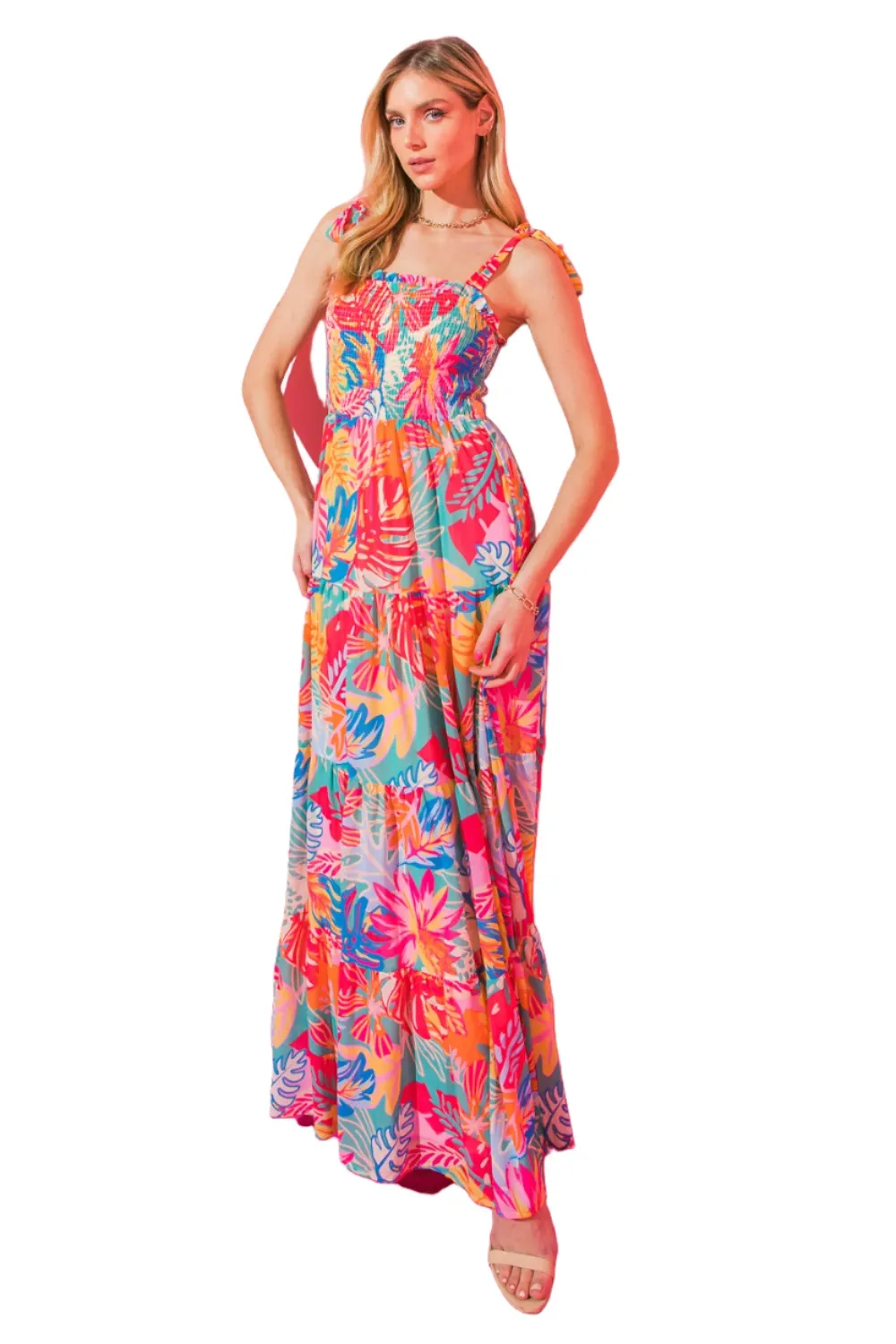 Flying Tomato Tropical Print Dress - Pink Blue