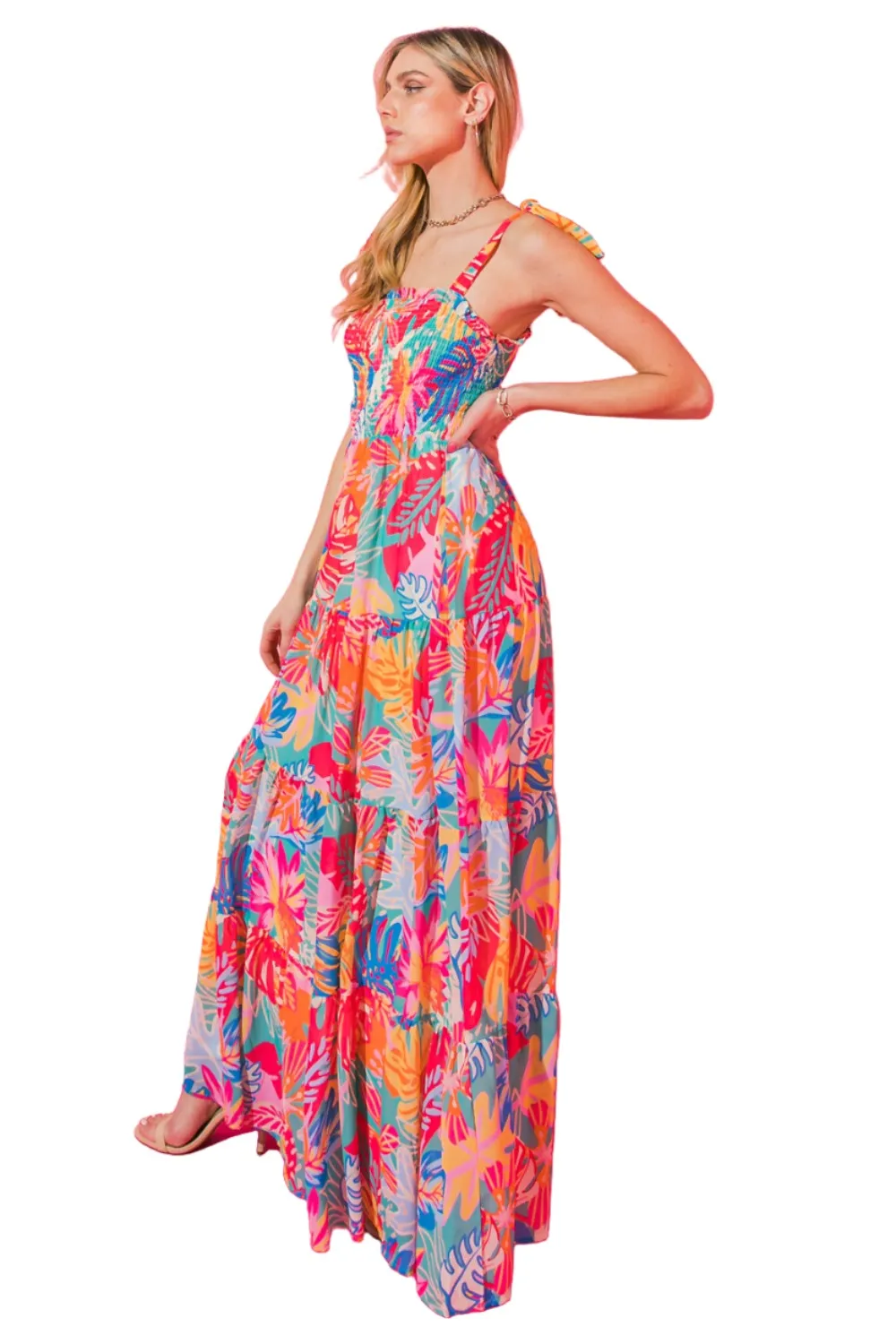 Flying Tomato Tropical Print Dress - Pink Blue