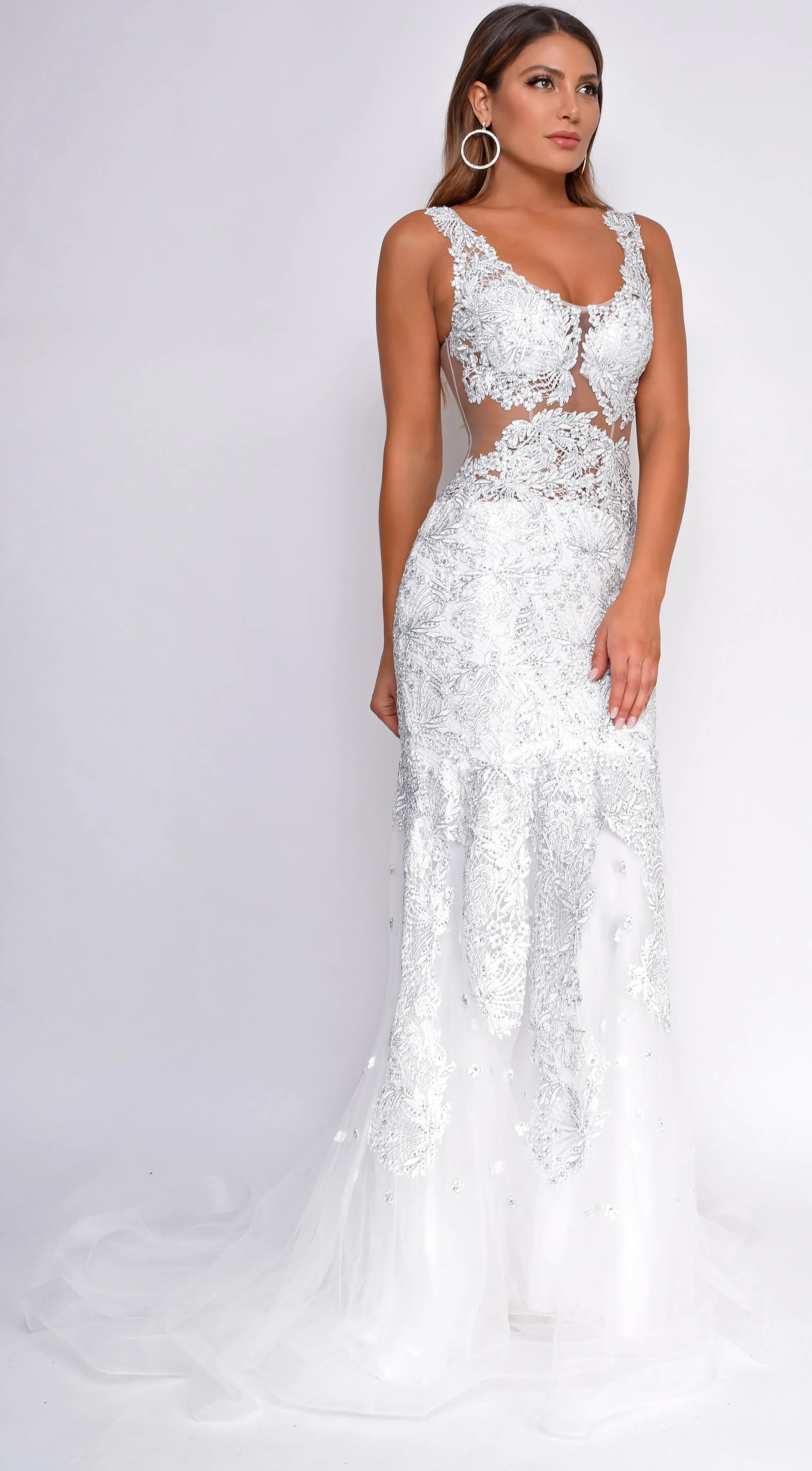 Flynn White Beaded Gown