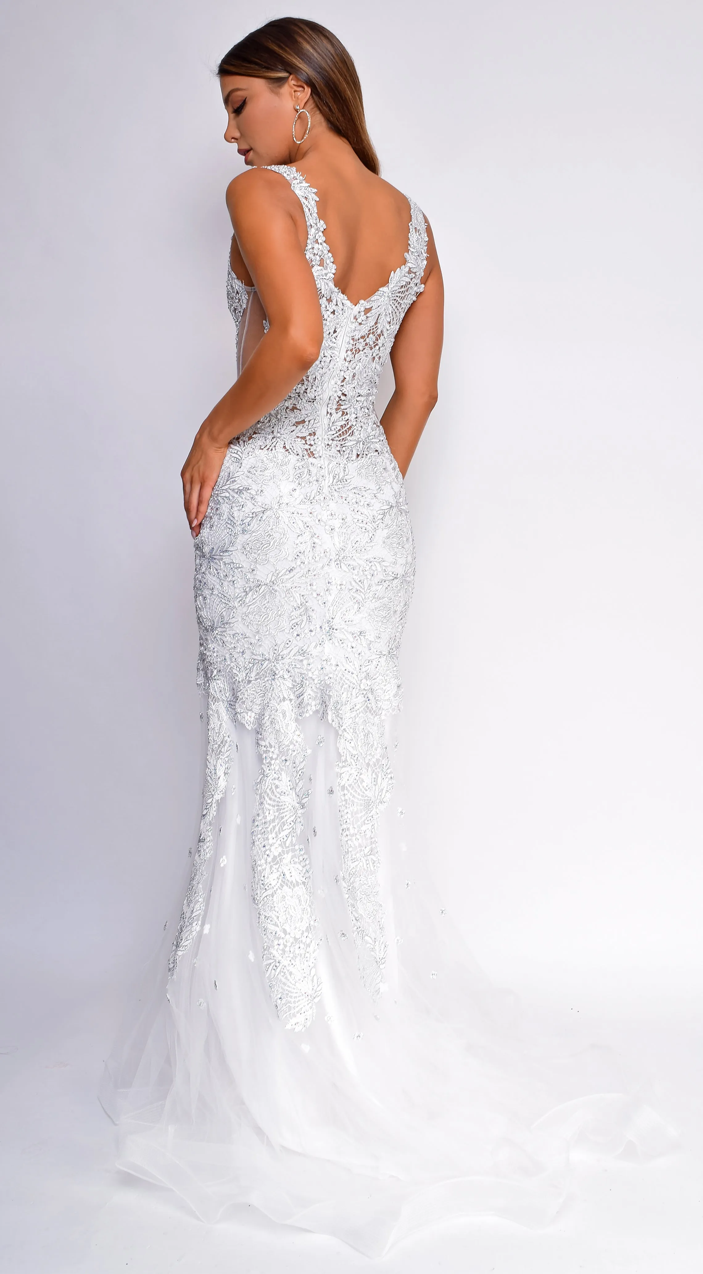 Flynn White Beaded Gown