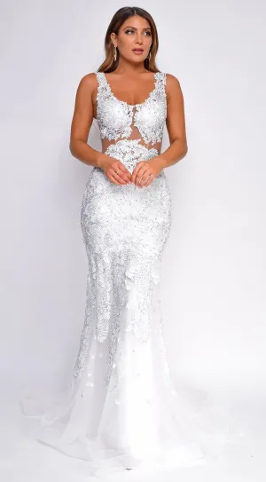 Flynn White Beaded Gown