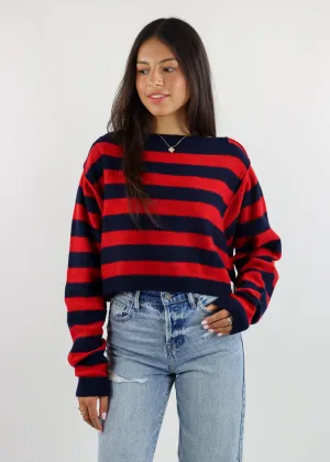 Free People WTF Into The Blue Cropped Pullover ★ Red & Navy