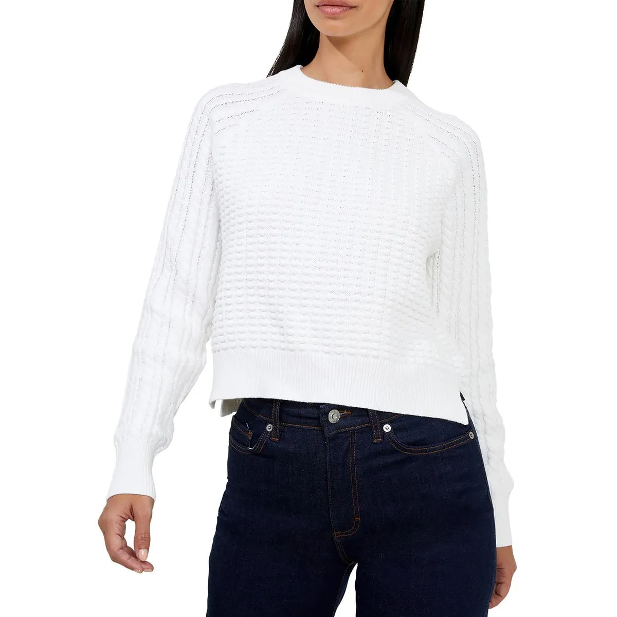 French Connection Womens Mozart Popcorn Cable Knit Crop Pullover Sweater