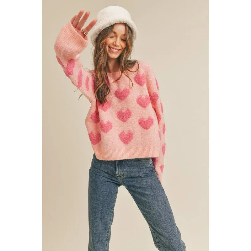 Fuzzy Heart Sweater Top