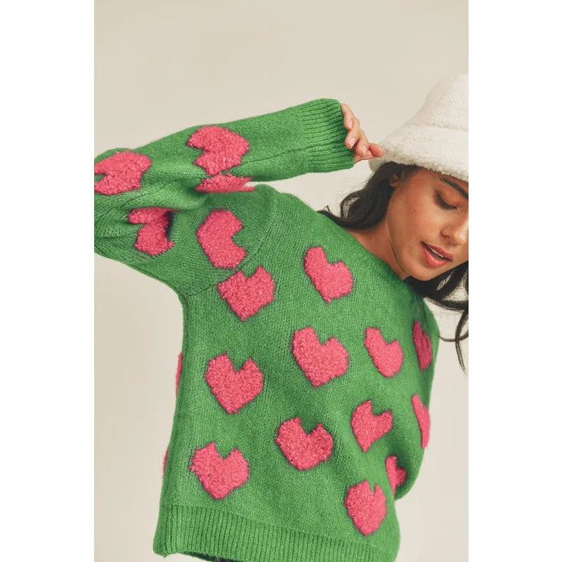 Fuzzy Heart Sweater Top