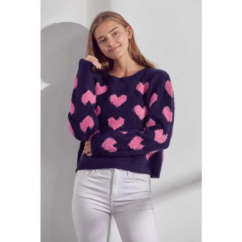 Fuzzy Heart Sweater Top