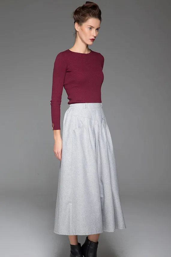 Gray Wool Skirt Winter Skirt Warm Skirt Autumn Skirt Plain Skirt (1441)