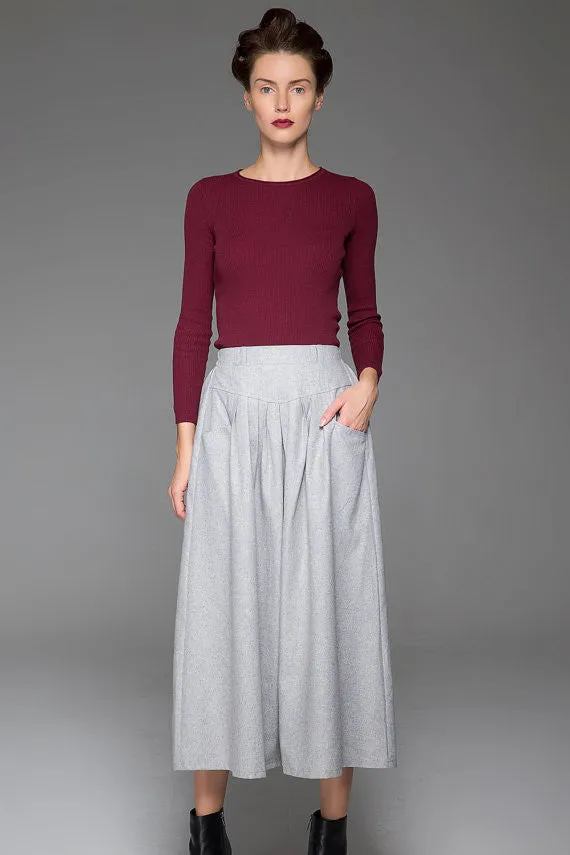 Gray Wool Skirt Winter Skirt Warm Skirt Autumn Skirt Plain Skirt (1441)