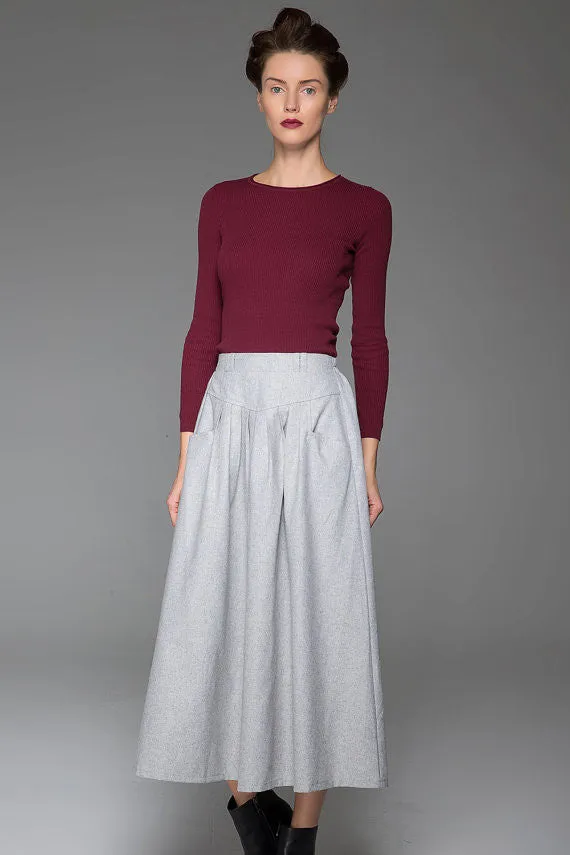 Gray Wool Skirt Winter Skirt Warm Skirt Autumn Skirt Plain Skirt (1441)