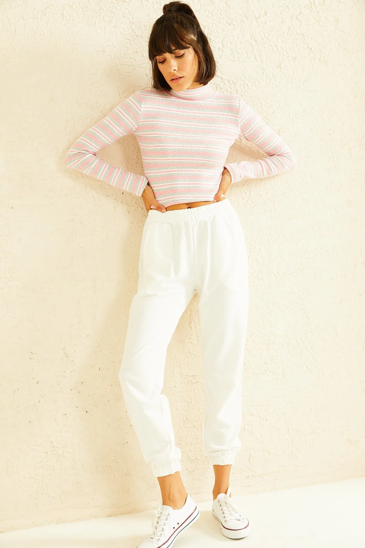 Half Fisherman Striped Crop Sweater