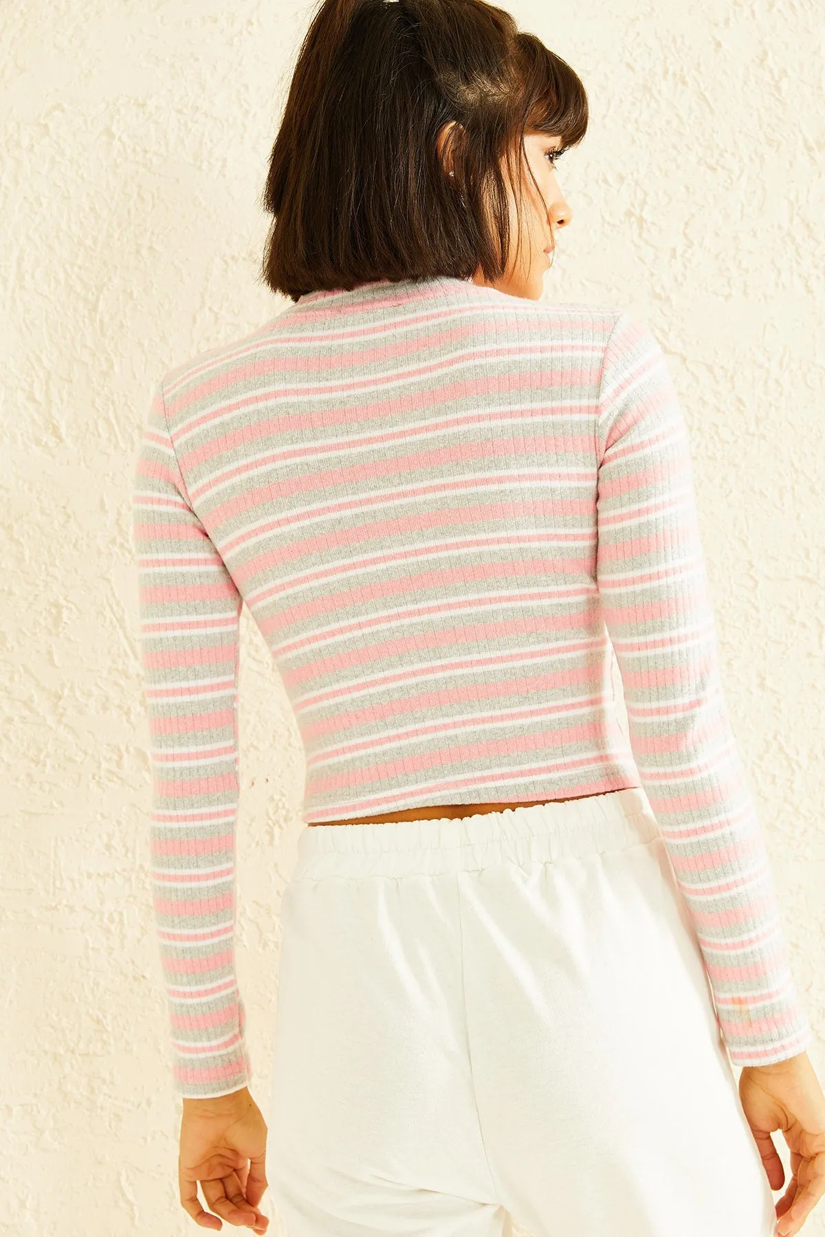 Half Fisherman Striped Crop Sweater