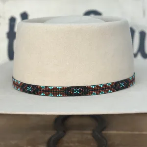 Hatband B1-V | 7 Row Beaded Stretch Black/Rust/Turquoise