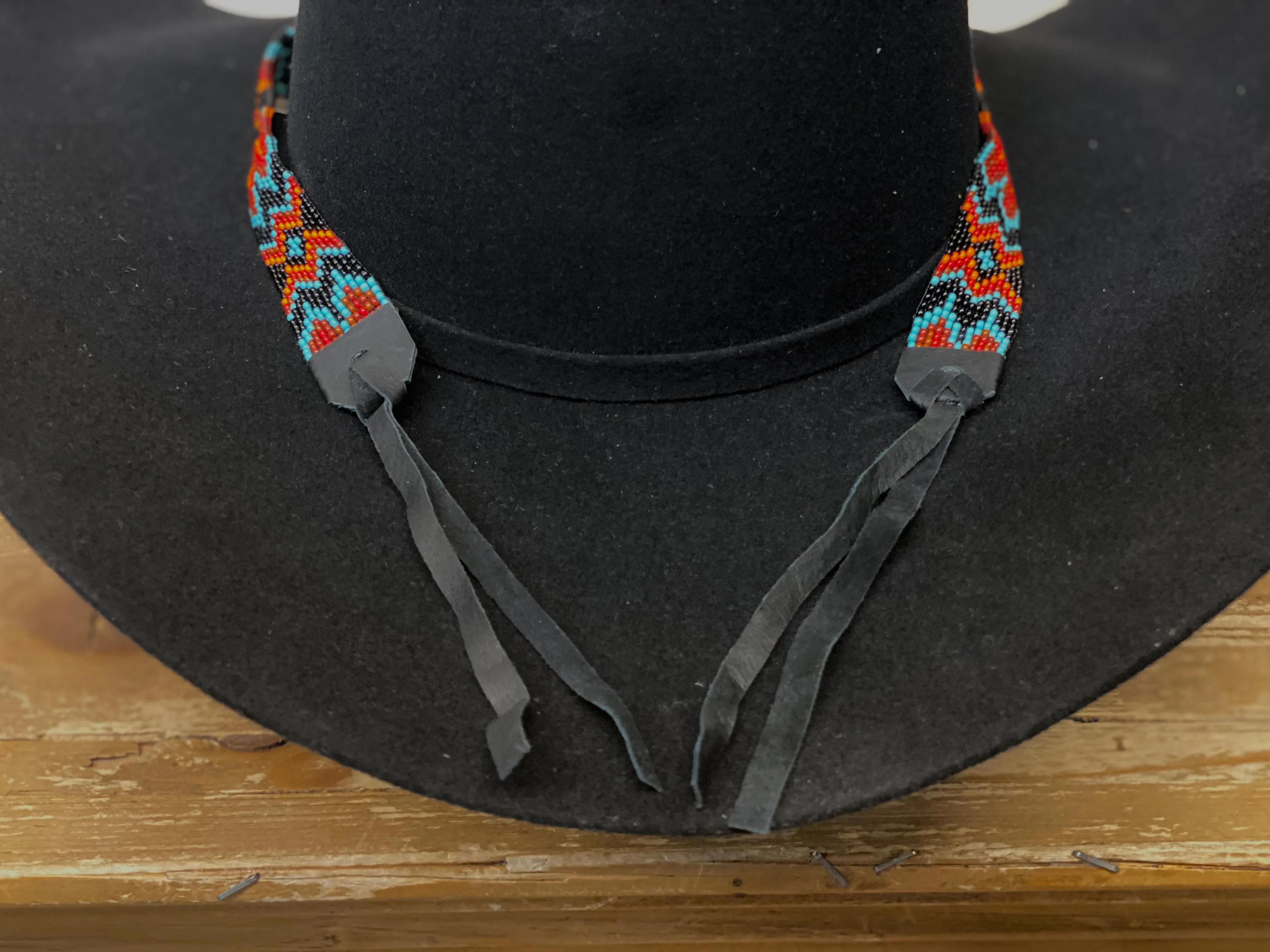 Hatband B3-2A | 13 Row Beaded Multi w/ Leather Ends