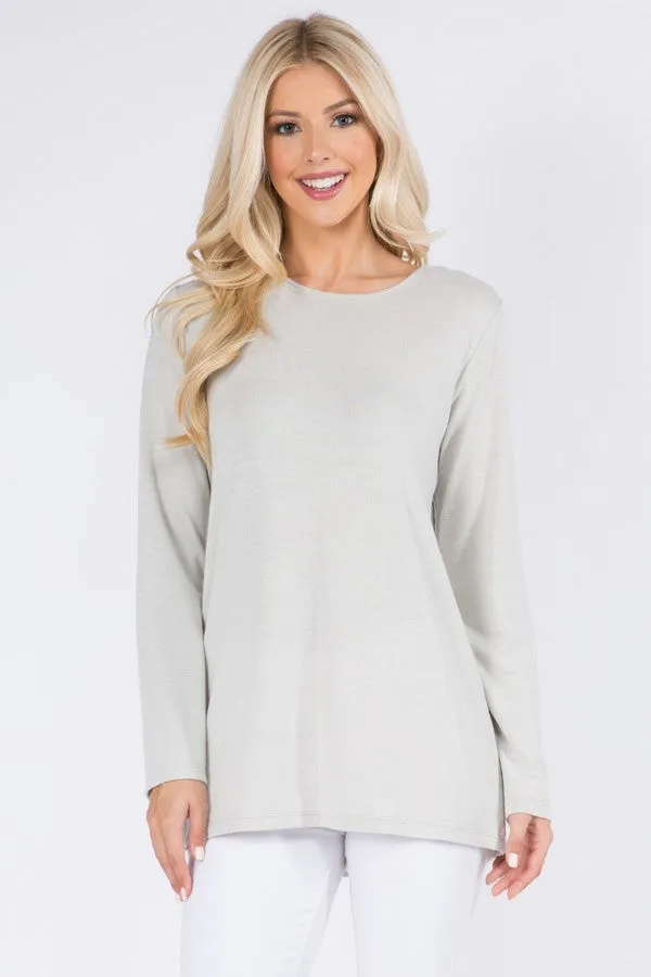 Heather Knit Cut-Out Long Sleeve Top