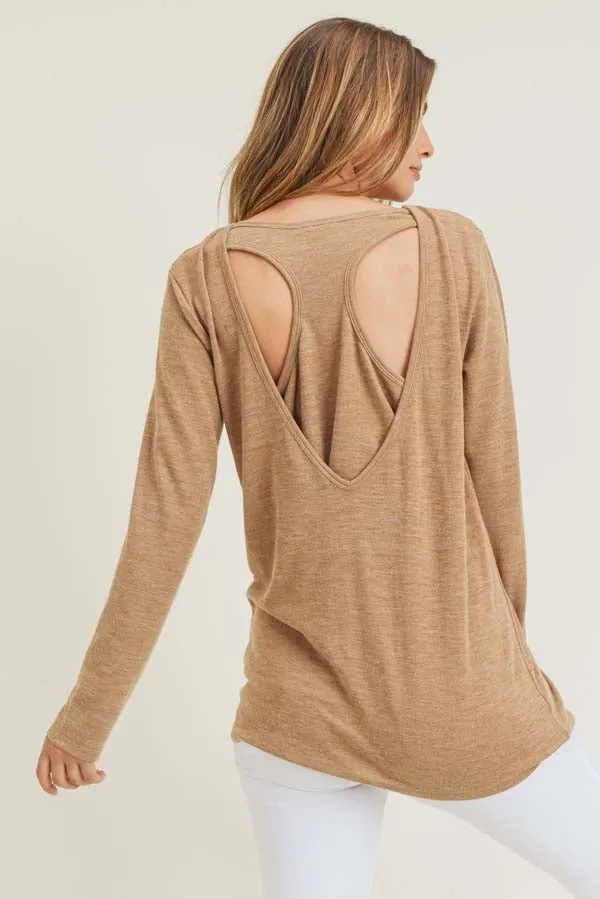 Heather Knit Cut-Out Long Sleeve Top