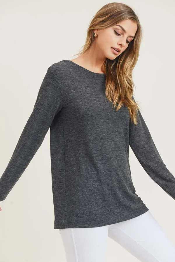 Heather Knit Cut-Out Long Sleeve Top