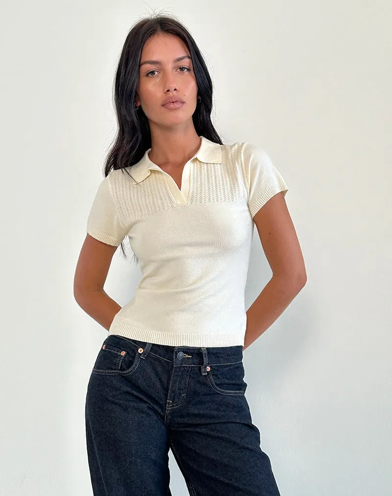 Hilda Collared Top in Ivory Knit