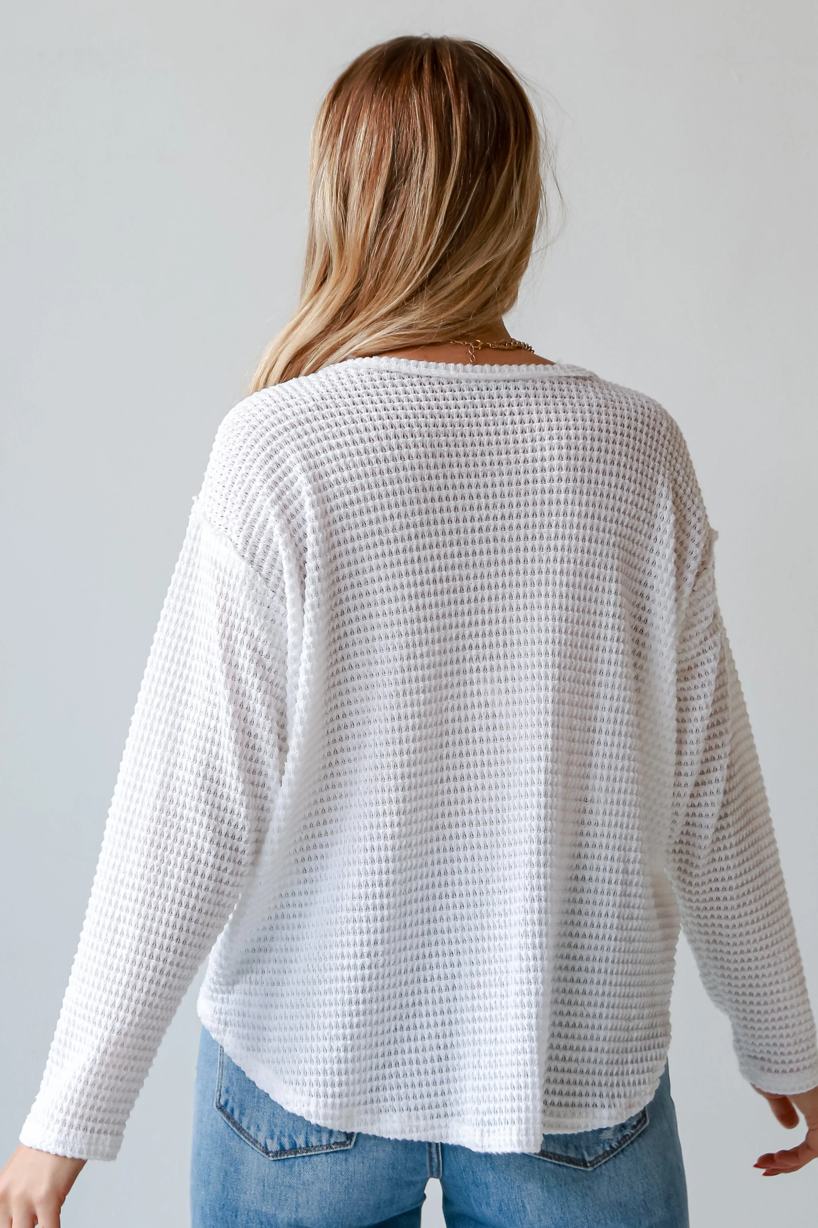 Isabella White Waffle Knit Top - DOORBUSTER