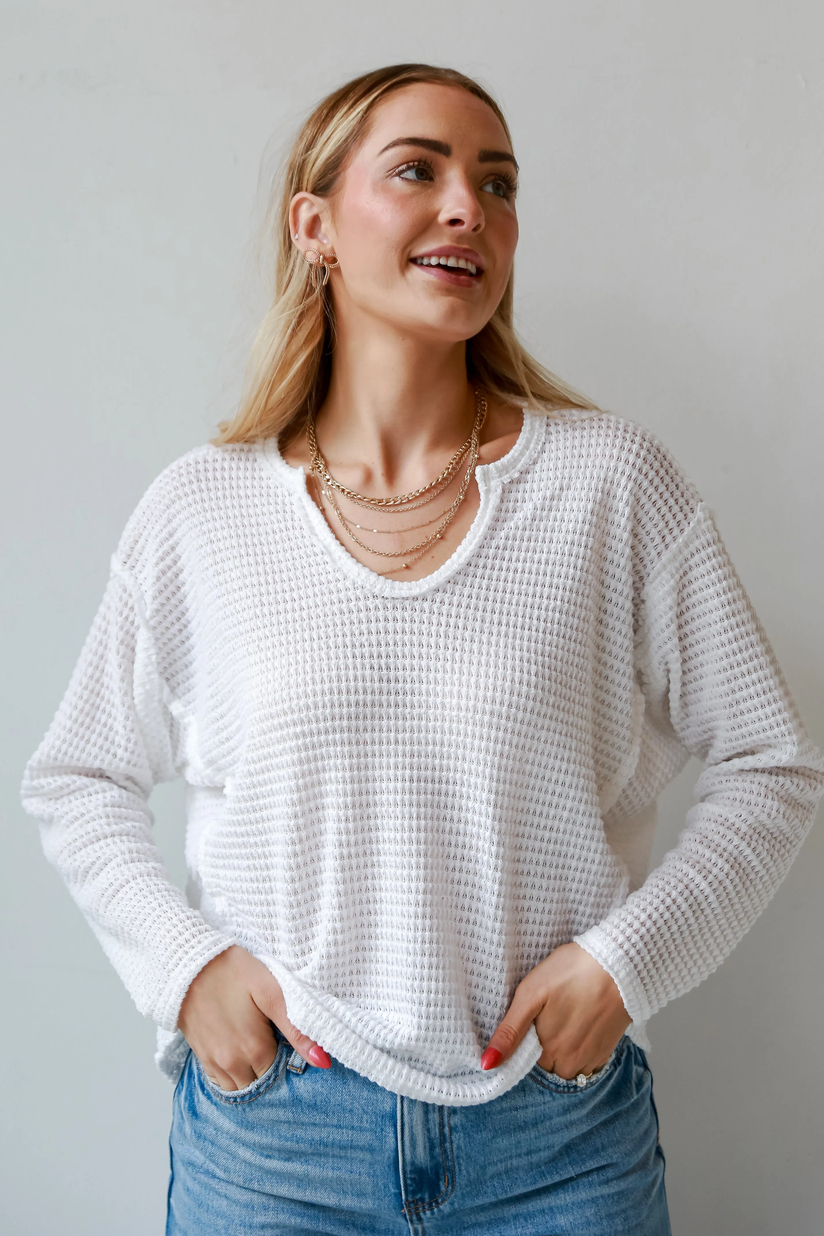 Isabella White Waffle Knit Top - DOORBUSTER