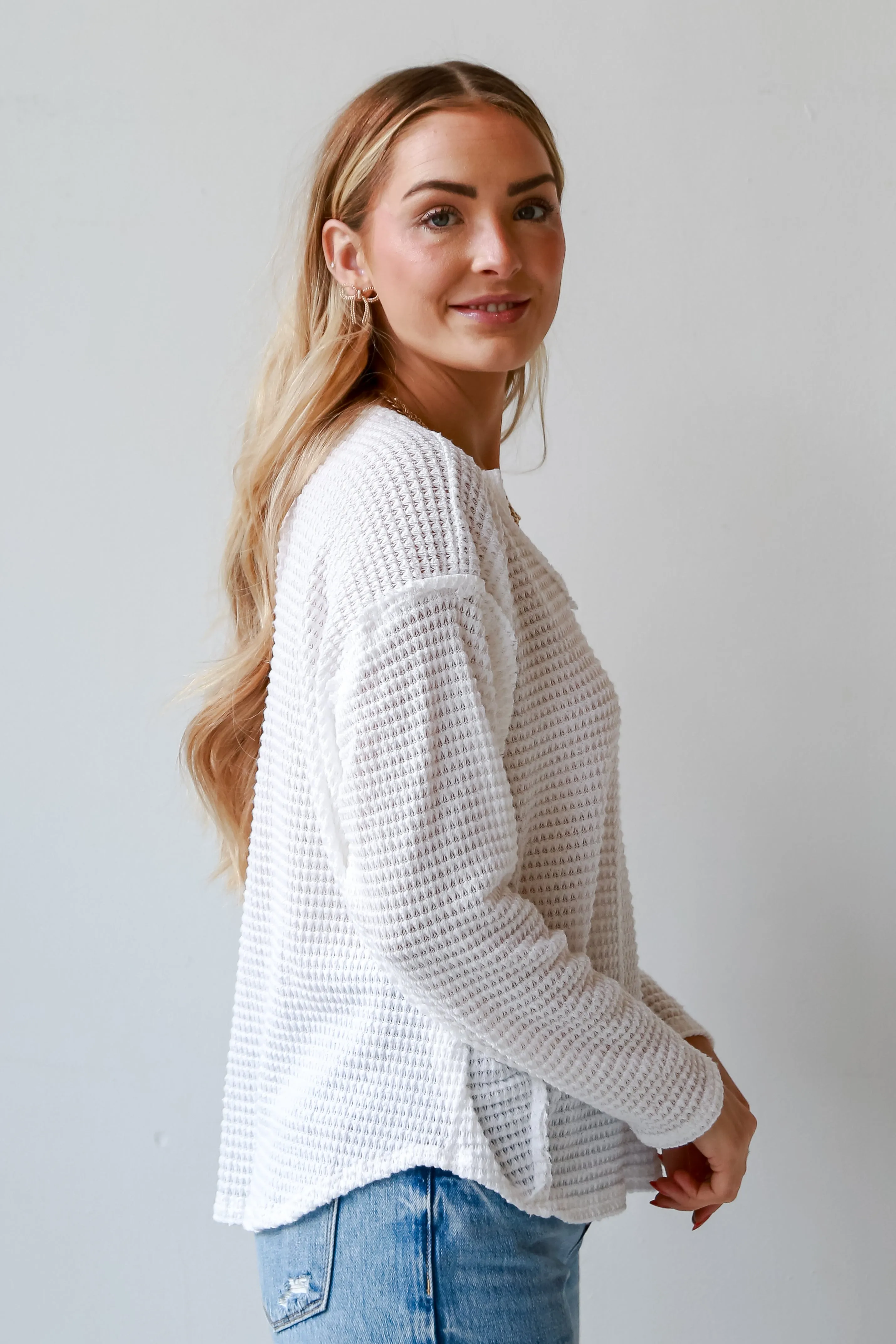 Isabella White Waffle Knit Top - DOORBUSTER