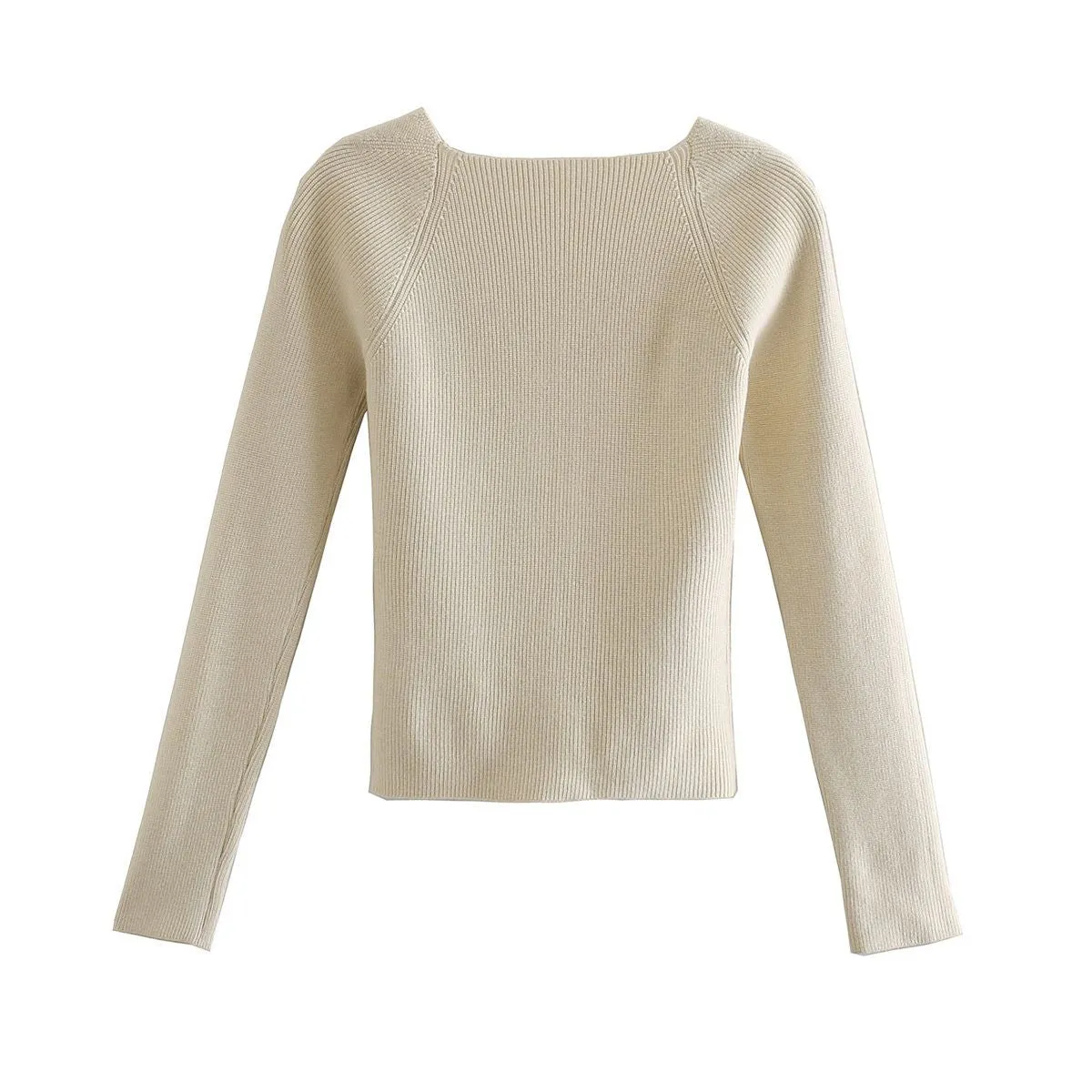 Knit Sweater Pullover Top Long sleeve heart-neck