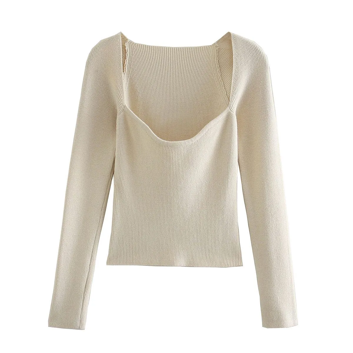 Knit Sweater Pullover Top Long sleeve heart-neck