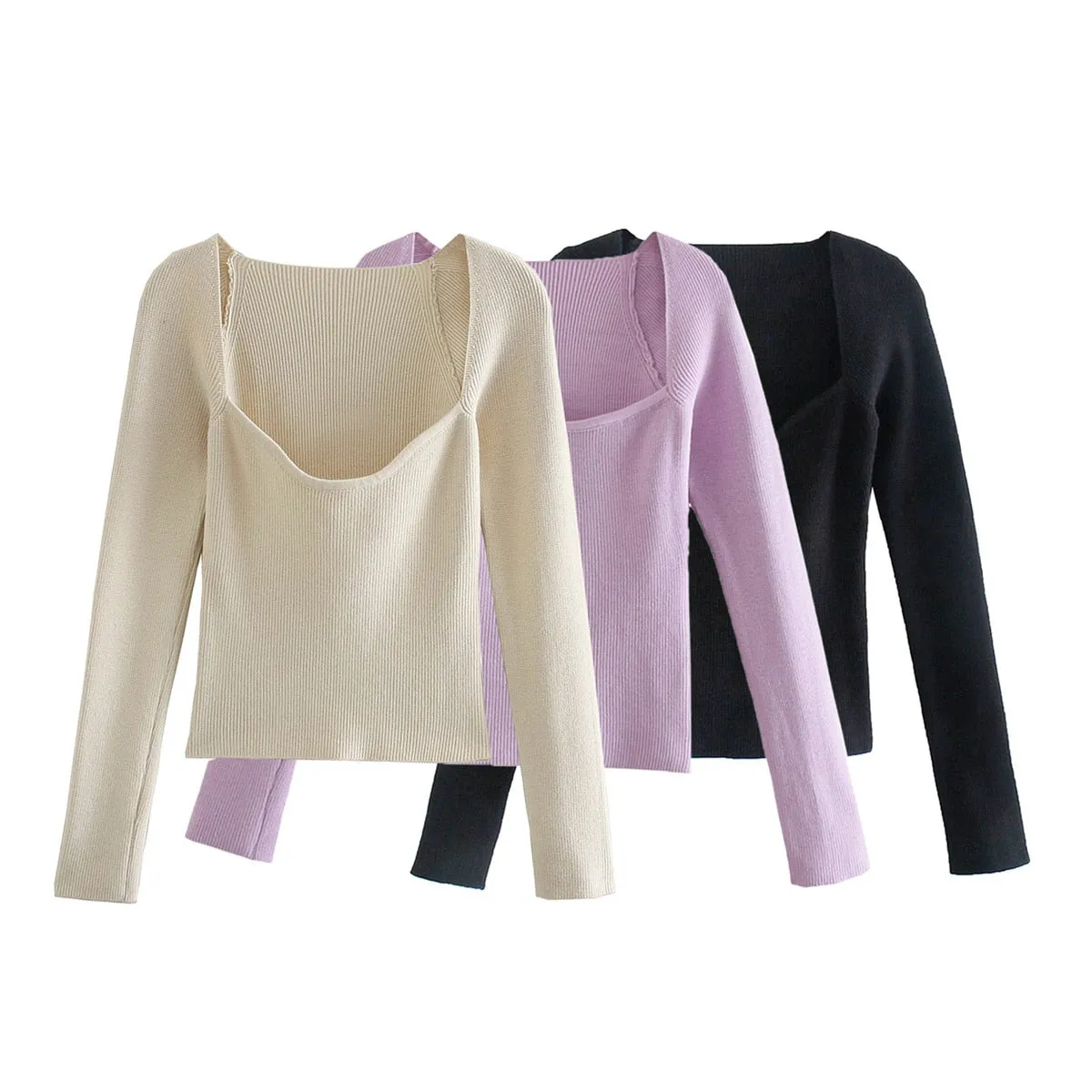 Knit Sweater Pullover Top Long sleeve heart-neck