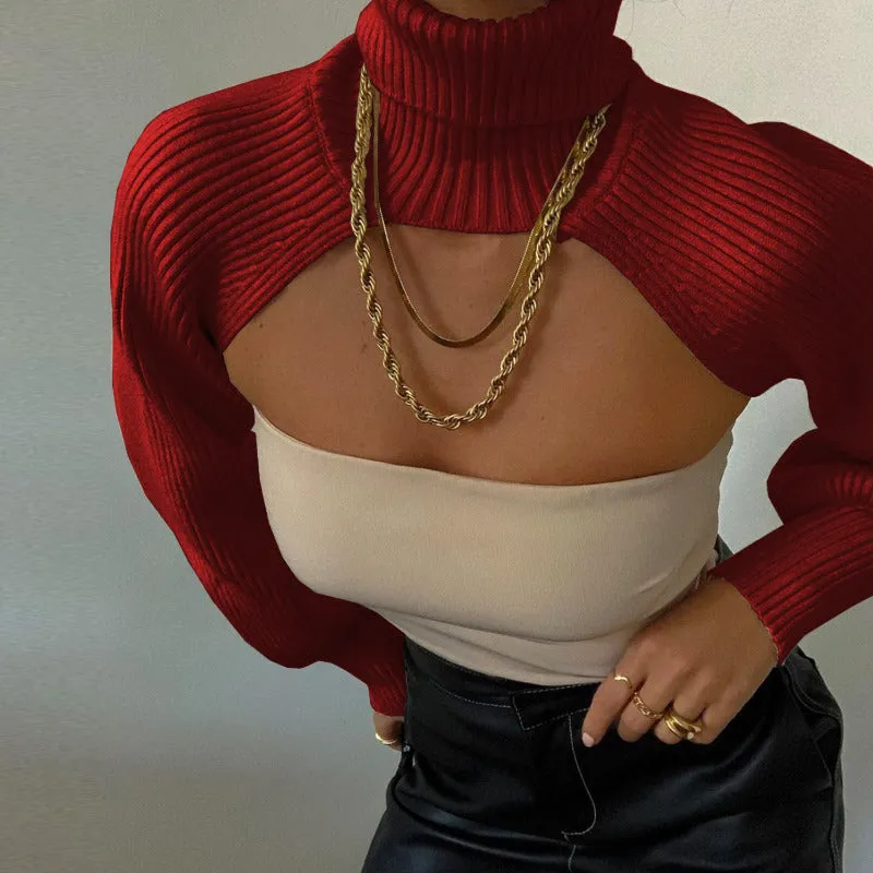 Knitted Crop Shrug Turtleneck Sweater