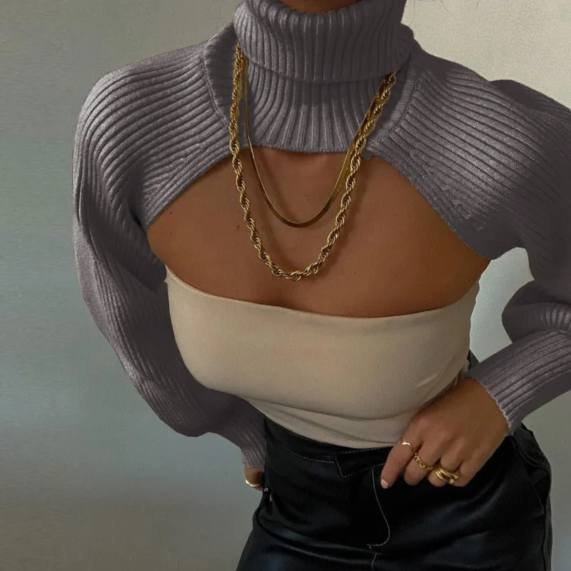 Knitted Crop Shrug Turtleneck Sweater