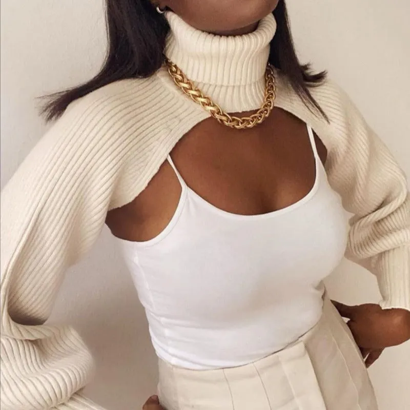 Knitted Crop Shrug Turtleneck Sweater