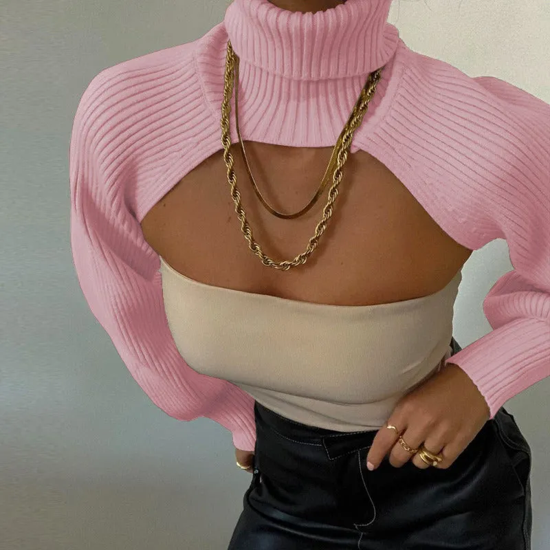 Knitted Crop Shrug Turtleneck Sweater