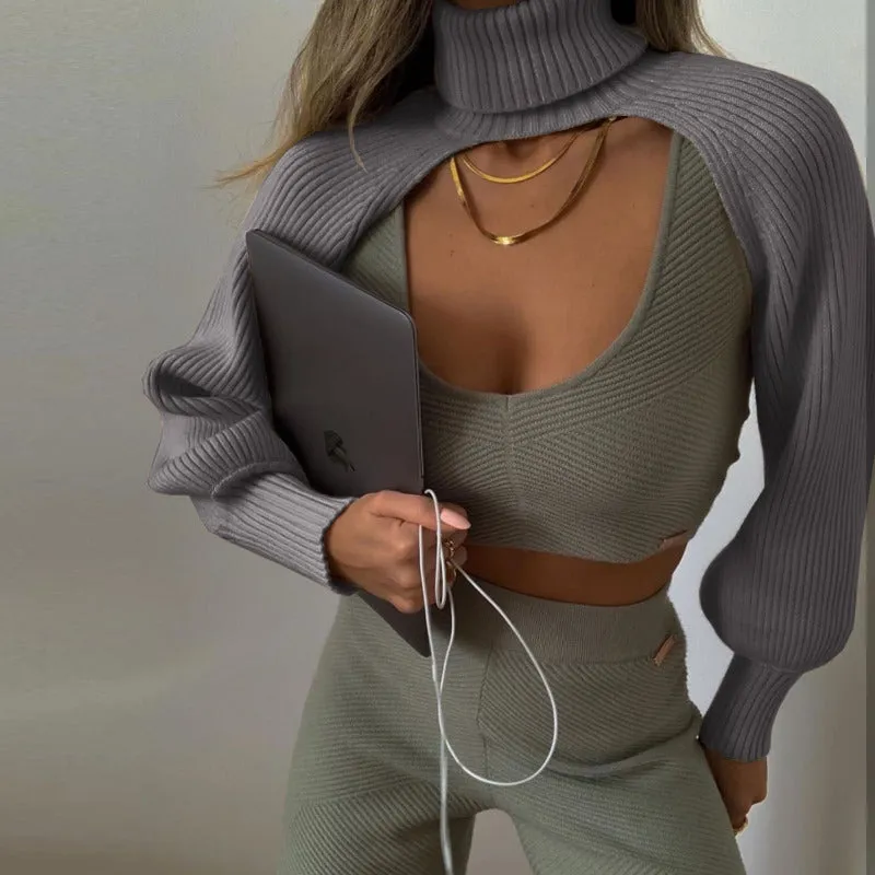 Knitted Crop Shrug Turtleneck Sweater