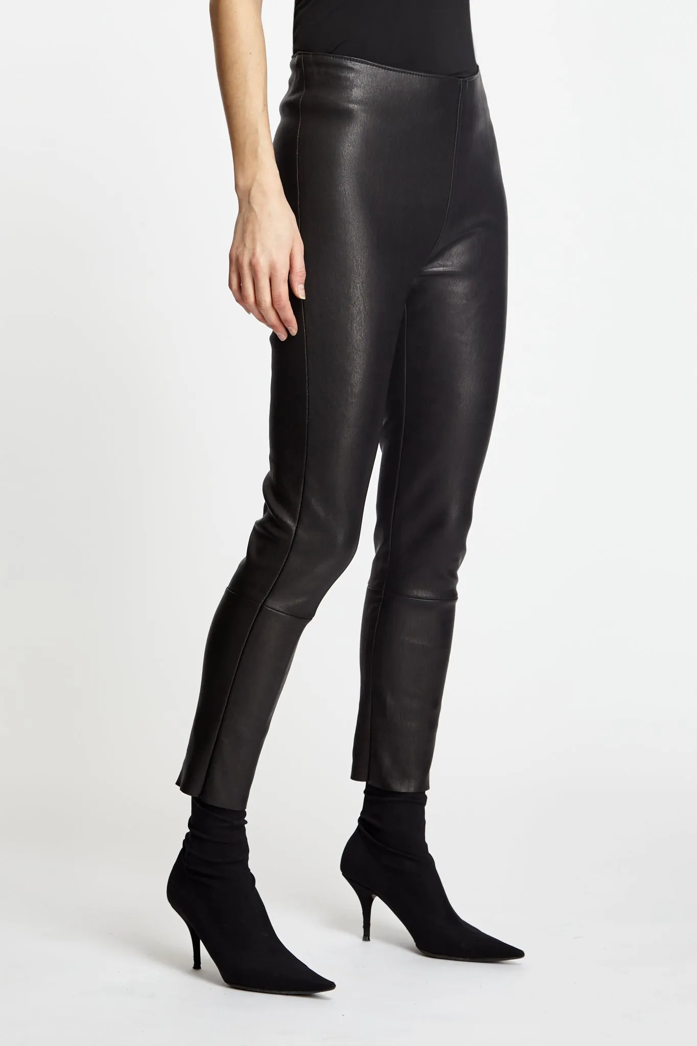 Leather Crop Leggings Black