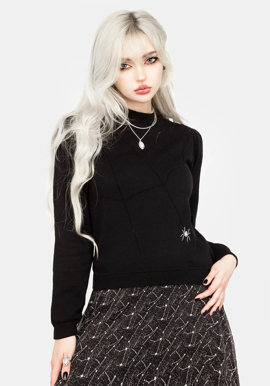 Lolth Puff Sleeve Crop Pointelle Sweater