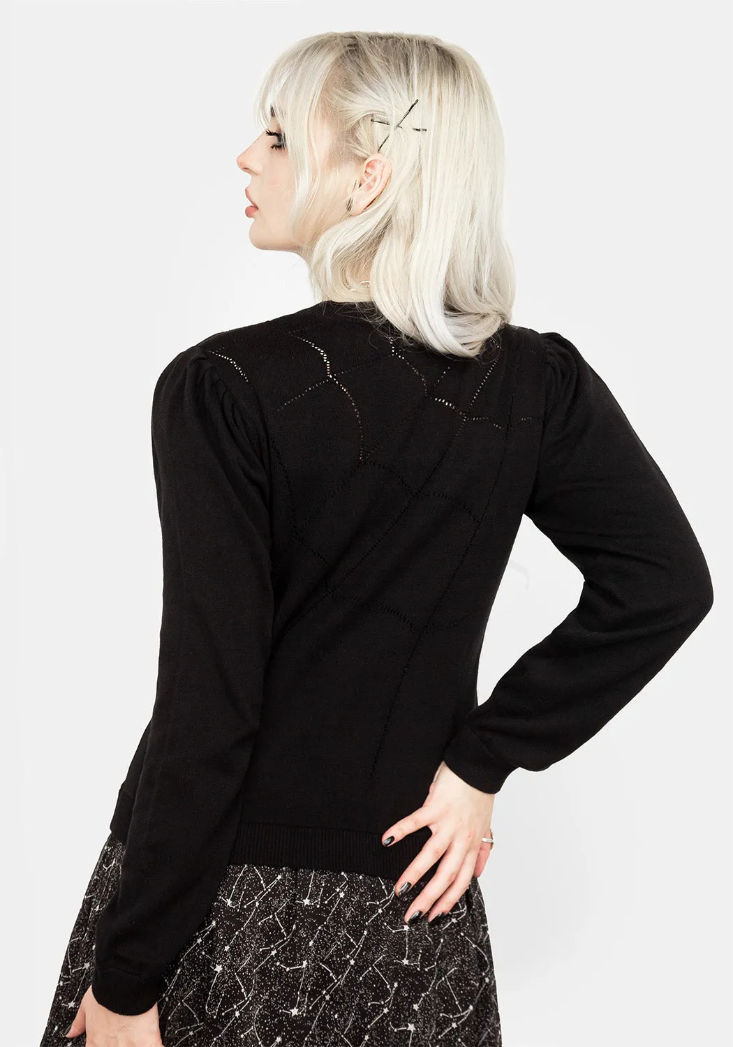 Lolth Puff Sleeve Crop Pointelle Sweater