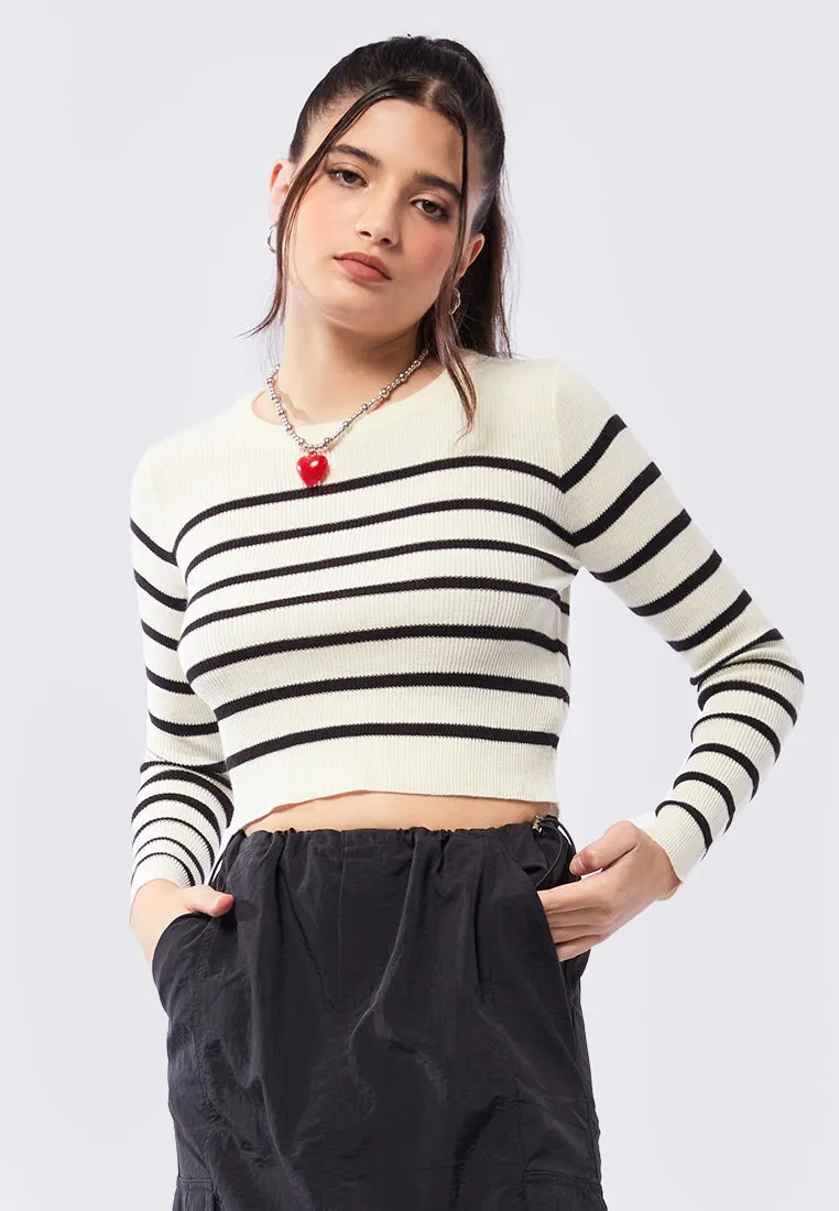 Long Sleeve Stripes Crop Sweater