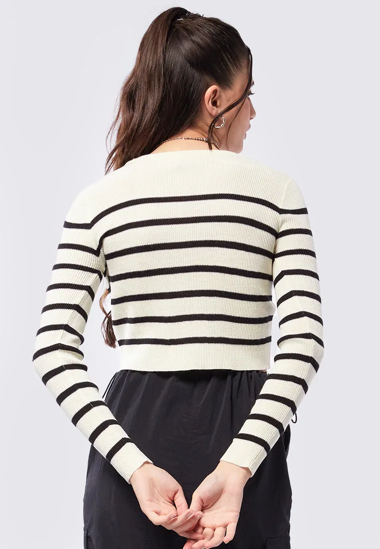 Long Sleeve Stripes Crop Sweater