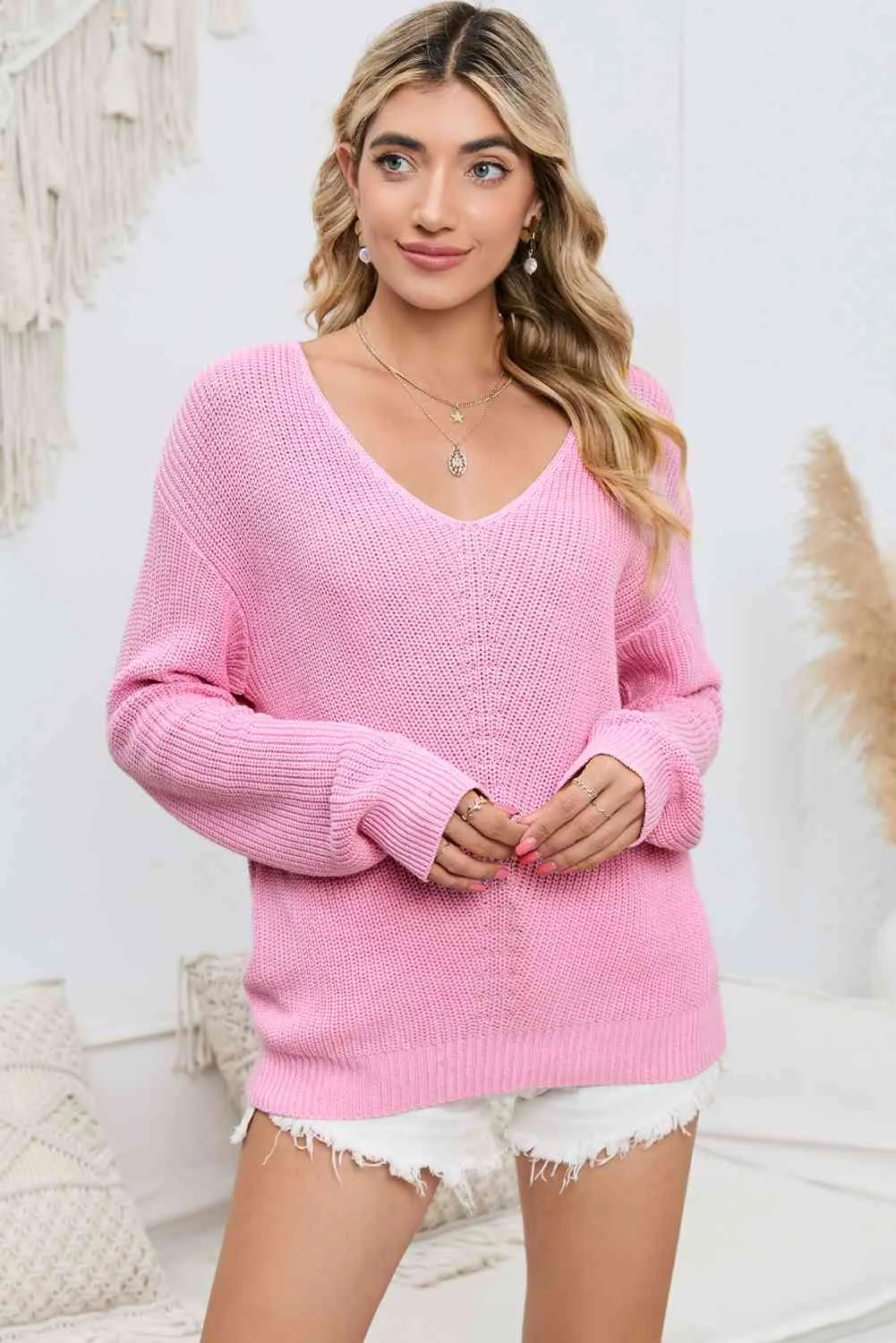 Long Sleeve V-Neck Knit Top