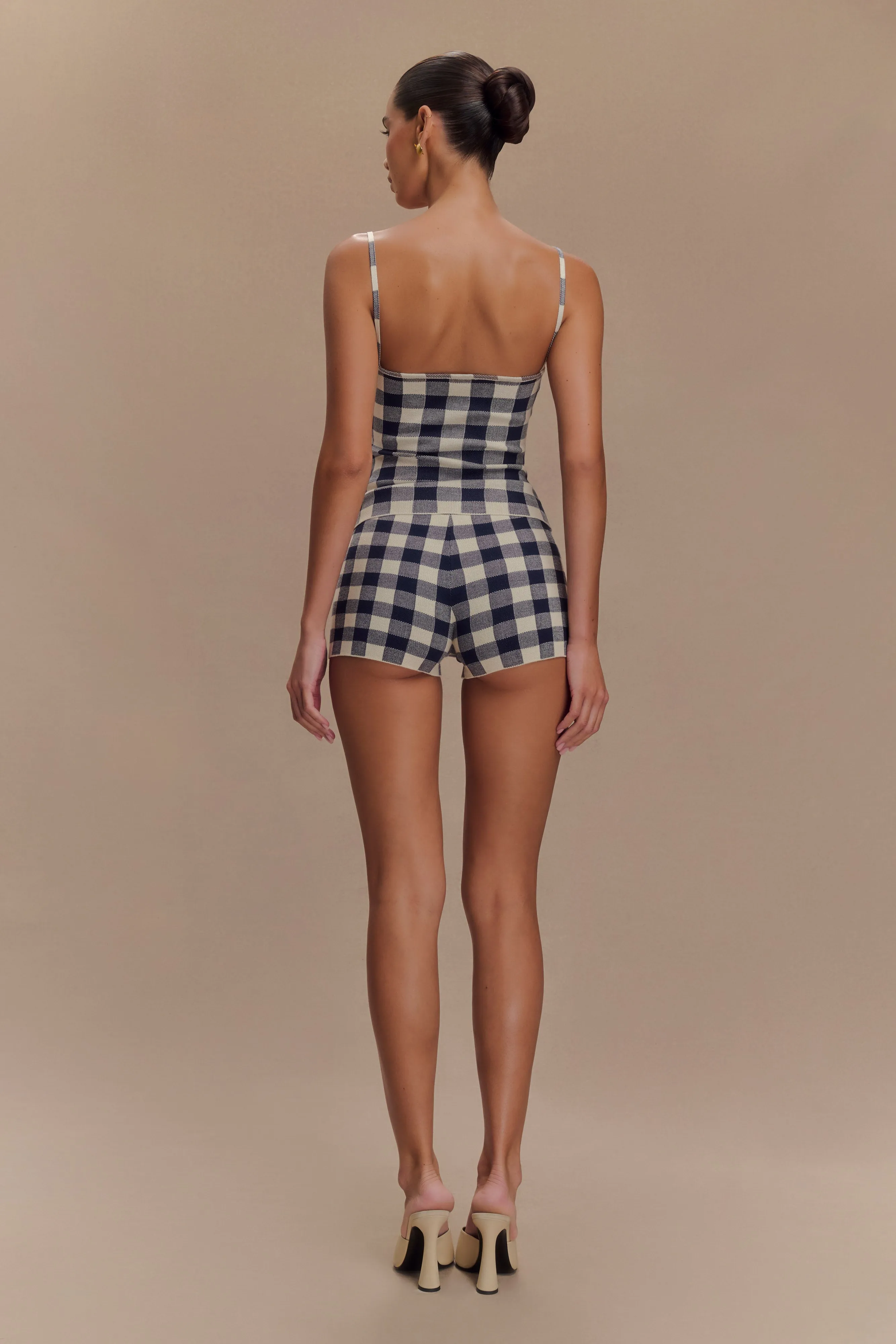 Marcie Sleeveless Knit Top - Navy Gingham