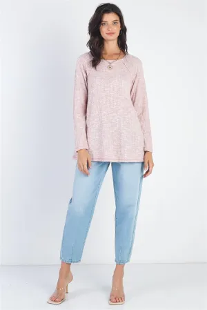 Mauve Waffle Knit Stitch Detail Long Sleeve Top /1-1-1